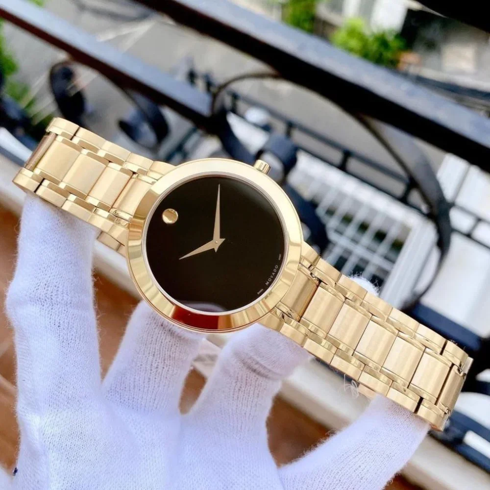 Movado Men's Black Dial Golden Watch